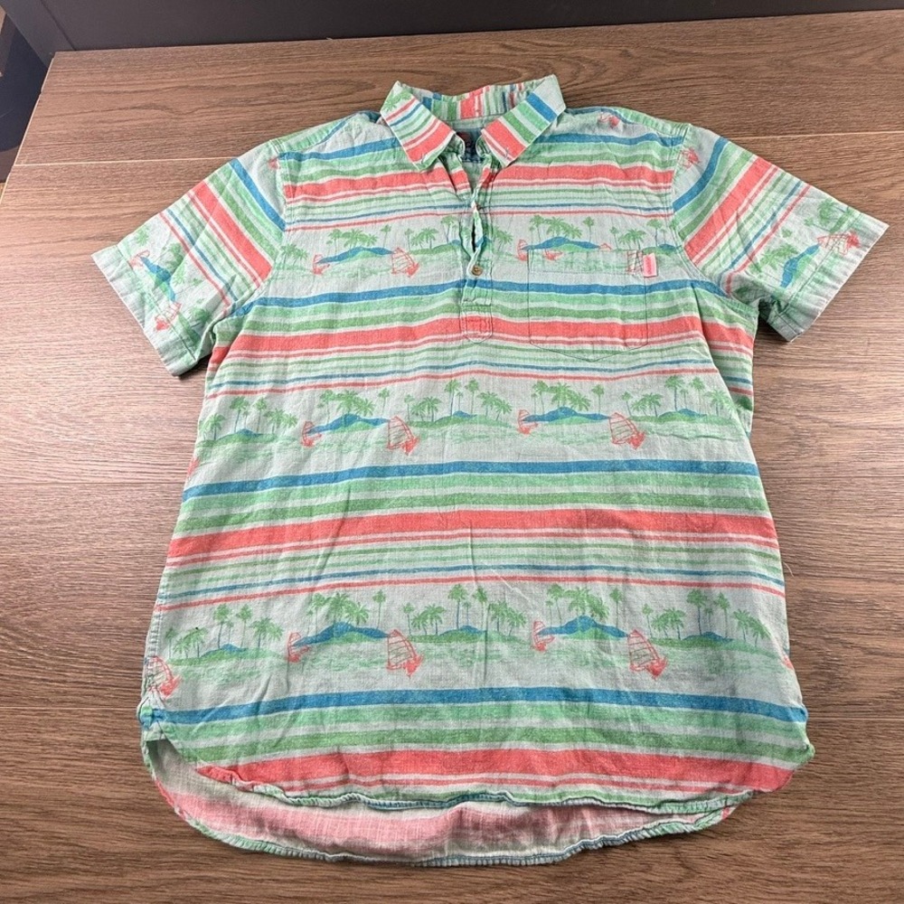 Chubbies Mens Large Short Sleeve Collared Shirt Tropical Palm Tree Stripe Green - Picture 5 of 12